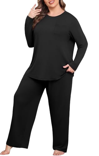 Lastshe Womens Plus Size Pajamas Set 2 Piece Long Sleeve Sleepwear Top Pants Super Soft Printed Lounge Sets Pjs with Pockets3