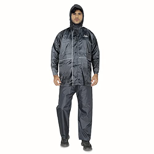 Image of THE CLOWNFISH Polyester One Standard Length Raincoat For Men Reversible Waterproof Bike Double Layer With Hood And Reflector Logo At Back Night Travelling Deluxe Series