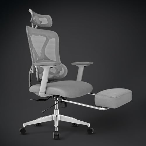 Image of Kepler Brooks Vogue Pro Premium Office Chair for Work | 3-Yr Warranty | Ergonomic Office Chair, Study Chair, 2D Headrest, 3D Arms, Multi Lock Seat Slider with Legrest, Heavy Duty Metal Base (Grey)