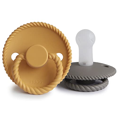 Image of Frigg Rope SilkySoft Silicone Baby Pacifier | Made in Denmark | BPA-Free (Honey Gold/Portobello, 6-18 Months)