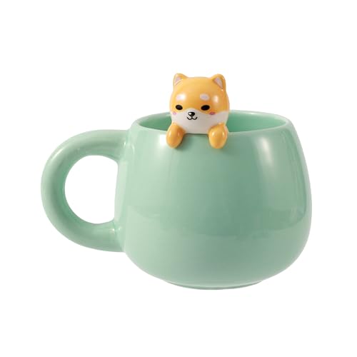I-TOTAL® - Keramiktasse mit Tiermotiv aus Keramik am Rand, Tasse für Tee oder Kaffee (SHIBA)