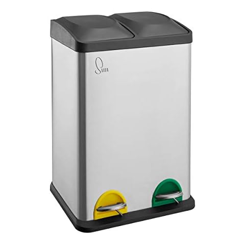 SVITA TC2X20 Küchen-Eimer 40Liter Fassungsvermögen 2x20L Edelstahl Abfalleimer 2er-Mülleimer Mülltrennung Treteimer Cover