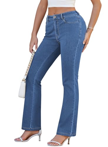 Pink Queen Women Bootcut Jeans High Waisted Stretchy Curvy Denim Trouser Pant