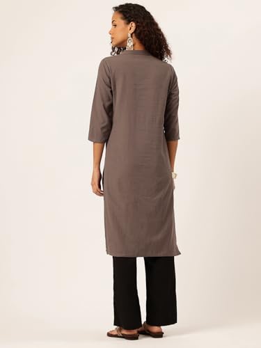 Image of feranoid Women's Plain Cotton Kurta with Mandarin Collar, 3 /4 Sleeves & Pocket