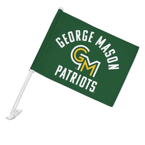 George Mason University Patriots Logo Car Truck Flag with Window Clip On Pole Holder - Left Driver Side