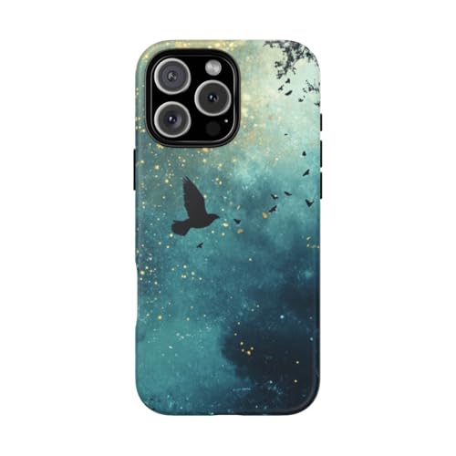 Coque rigide mate iPhone 16 Pro Max ciel nocturne bleu avec oiseaux