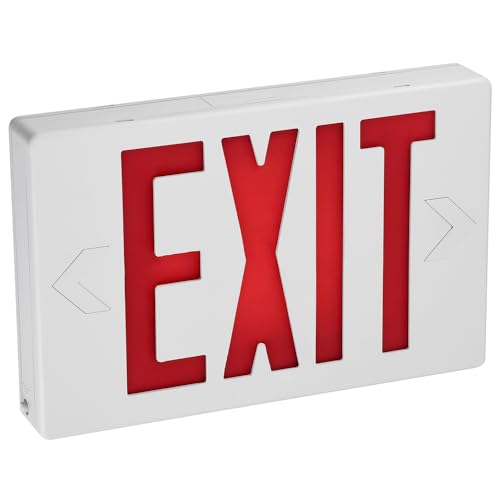 Diodesy- EXIT/LED/R/EM/1-2F Red Exit Sign with Emergency Lights, LED Compact Wall Mount Sign with 90-Minute Battery Backup, White Housing, Commercial Fire Safety for Business, 0.25W, 120-277V, UL