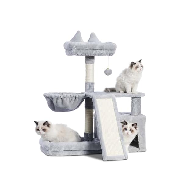 Cat Tree, Cat Tower with condo, Basket, Large Bed, Platform, Scratch Board, Cat Scratching Posts for Indoor Cats, Light Gray GCT002SW