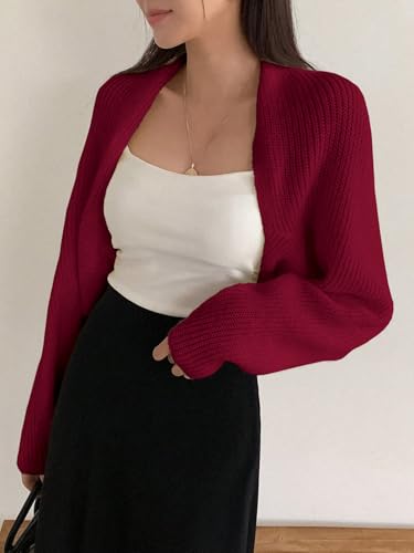 Image of SweatyRocks Women's Open Front Cropped Cardigan Long Sleeve Bolero Shrug Sweater