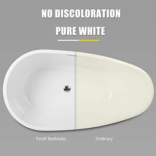 FerdY Freestanding Bathtub 55" x 29.5" New Egg oval shaped Freestanding Soaking Bathtub, Glossy White, cUPC Certified, Toe-Tap Drain & Overflow Assembly Included