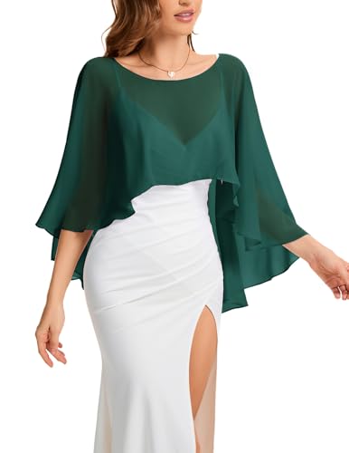 Bbonlinedress Chiffon Capes Damen Sommer Weiche Capelets leichte Tücher Wraps für Abendkleider Schal Stola elegant Umhang Dark Green