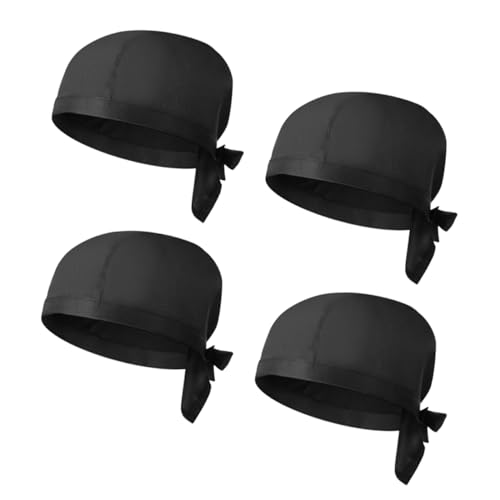LALADEFIEE 4piezas Gorros De Chef Negros con Cinta Ajustables y Transpirables para Cocina Restaurante Barbacoa y Servicio Profesional