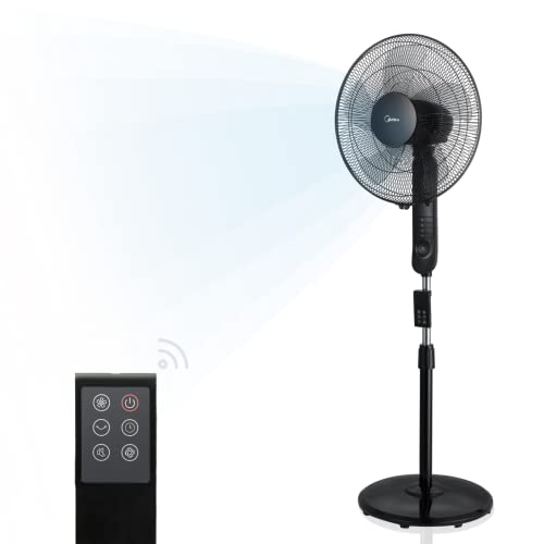 Midea FS40-15FR - Ventilador de pie silencioso con mando a distancia, pantalla LED, 5 aspas,...