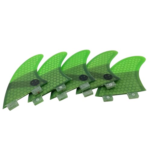 UPSURF Surfboard Fins Double Tabs Fins K2.1 Honeycomb+Fiberglass 5 fins Thruster+Quad Set (Green)