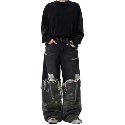 GUOYUXIAO Men's Jeans American-Style Streetwear Denim Pants Loose Casual Trouser for Men