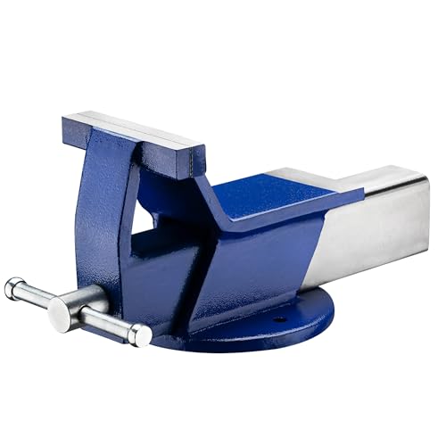 Wiltec Schraubstock aus Stahl mit 125 mm Klemmbacke, Parallelschraubstock mit 80 mm Spanntiefe, Tischschraubstock mit runder Basis und rutschfesten Klemmbacken