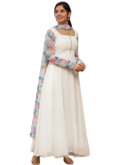 JD Enterprise Women's Georgette Printed Long Gown with Printed Dupatta Set | Full Sleeves | Flared Ethnic Anarkali Dress for Women, Festive-picture-10