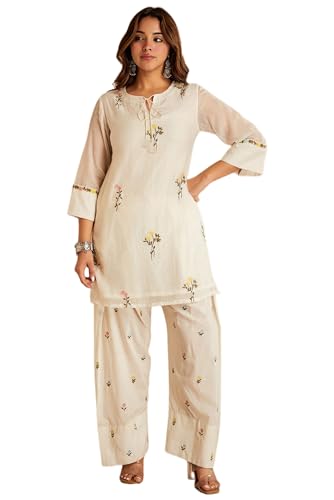 Image of ANNI Designer Farshi Salwar Suit for Women Viscose Embroidered | Co Ord Set for Woman | Straight Kurta Palazzo Outfit Round Neck V Slit 3 /4 Sleeve Ethnic Dress Womens Clothing