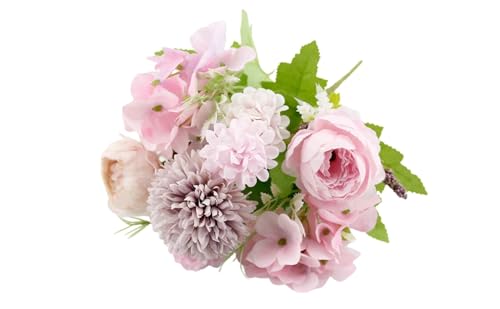 Ramo flores artificiales de peonias y hortensias para decoración hogar centro de flores cementerio centro de mesa arreglos florales bodas comuniones fiestas hoteles oficinas empresas (púrpura)