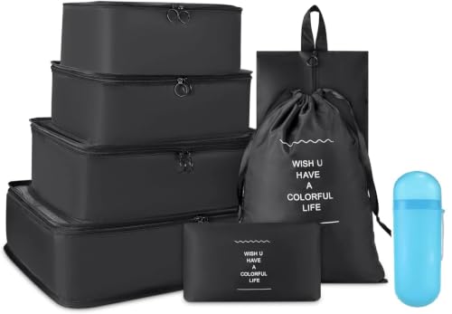Image of 7pcs Set Luggage Carry On Suitcase Packing Cubes (Black)