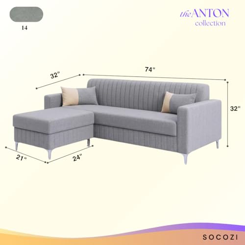 Image of SOCOZI Anton 4 Seater L Shape Sofa Set with Movable Ottoman | Flexible Left or Right Layout | Soft Velvet Suede Fabric | Modern Design | Plush Comfort Cushions for Living Room (Light Grey)