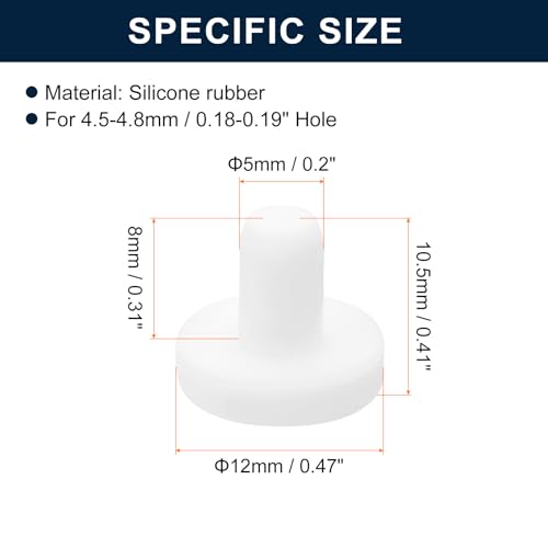 Image of uxcell 16 Pieces White Rubber Stopper, 5mm Plug Holes for 4.5-4.8mm /0.18-0.19 inch Hole