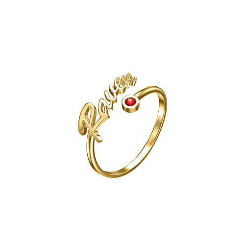 Fencci 10K/14K/18K Real Gold Personalized Name Rings For Women Girls Solid Gold Custom Name Ring Made With Any Name Nameplate Ring With Birthstone Jewelry Gift For Birthday Mother's Day #TOP17