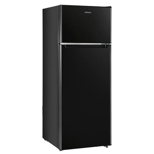 Upstreman 7.7 Cu.Ft. Refrigerator with Freezer, Double Door Refrigerator, Adjustable Thermostat, Large Capacity, Reversible Door Swing, Refrigerator for Apartment, Office, Dorm, Black（BD75）