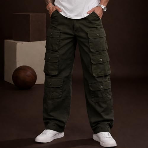 Image of Wear lusso 10 Pocket Cargo Pants for Men | Cotton Twill Fabric | Regular Fit Utility Cargo Trousers | Casual Streetwear Bottomwear