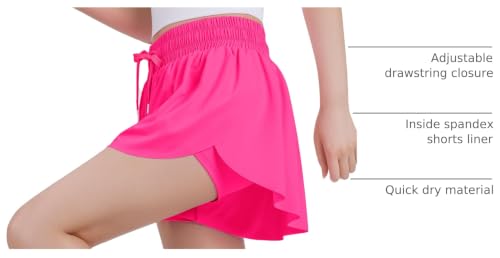 Image of JOCMIC Girls Flowy Shorts, 2 in 1 Preppy Butterfly Shorts with Spandex Liner for Cheer Athletic Gym Teens Casual Clothes