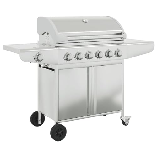 Barbacoa de gas con 7 llamas de acero inoxidable y acero cromado, perfecta para jardín y balcón, duradera y fácil de limpiar