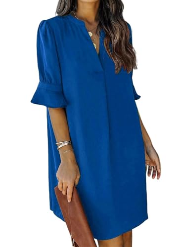 Image of QACOHU Summer Dresses for Women V Neck Ruffle Short Sleeve Casual Shift Dress