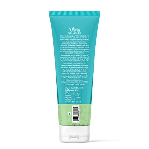 Image of Olivia Moisture Rich Aloe Vera Gel with Natural Aloe Extracts 60ml | Hydrating Face Gel for Glowing Skin | Soothing Sunburn Relief | Anti Acne & Pimple Marks | Skin Brightening & Moisturizing Gel