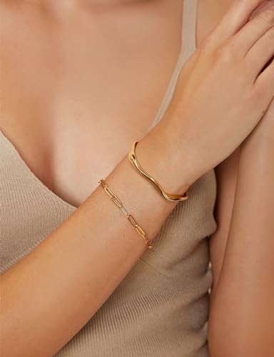WOWORAMA Teardrop Gold Cuff Bracelets for Women Adjustable 18K Gold Plated Chunky Open Cuff Bangle Bracelets Minimalist Thick Gold Wrist Cuff Bracelets4