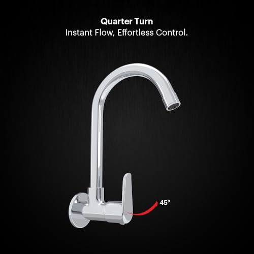 Image of Johnson Sega Brass Wall Mounted Sink Cock for Kitchen | Chrome Finish Kitchen Faucet with Wall Flange | Corrosion Resistant Brass Kitchen Tap | Cold Water Sink Faucet | 10-Year Warranty