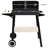 Holzkohlegrill mit Rädern, mobiler Standgrill für Garten & Terrasse, höhenverstellbarer Grillrost, seitliche Ablage, Holzkohle-Grillwagen aus Stahl