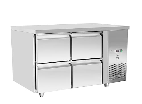 METRO Professional Mesa refrigerada GCC21004D, acero inoxidable, 250W, 90 L, ideal para pizza, con 4 cajones, para hotel y restaurante