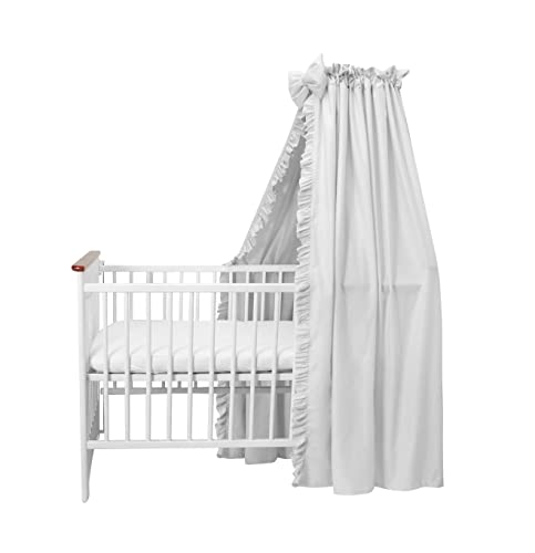 balbina Baldachin 100% Baumwolle, Deko-Set für Kinderbett, Betthimmel mit Rüsche & Schleife, Moskitonetz für Babyzimmer, Undurchsichtiger Bettvorhang ohne Himmelstange, 240 x 165 cm, Grau