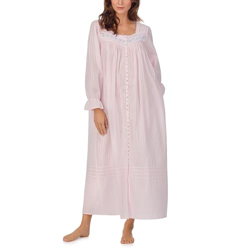 Image of Eileen West Sleepwear & Loungewear for Women - Dobby Stripe Collection - 100% Cotton Longsleeve Full-Length Robe Nightgown