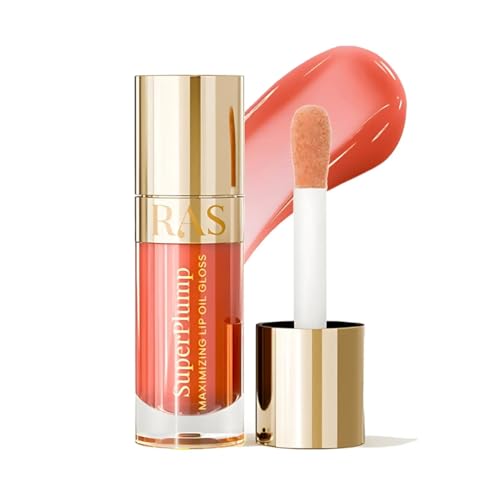 Image of RAS Luxury Oils Hydrating 4-in-1 Super Plump Lip Oil Gloss, Balm, Plumper & Gloss with SPF 20 | Enriched with Natural Oils, Peptides & Hyaluronic Acid - Peach Glow