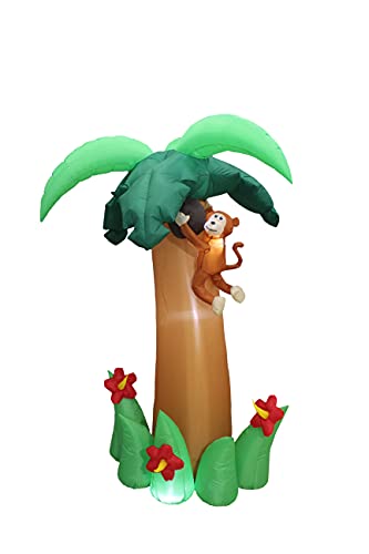 6 Foot Tall Jumbo Summer Party Inflatable Palm Tree with Monkey Coconut and Flower Pre-Lit LED...