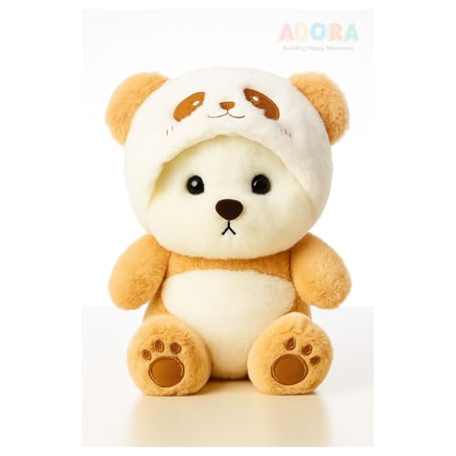 Image of ADORA Teddy Soft Toy Cute Plush Teddy Bear with Hoodie | White & Light Brown Color Cuddly Teddy for Girls Baby Plushies Stuffed Toy, Birthday Gift, Lovable Huggable Kids Soft Toy 20 cm