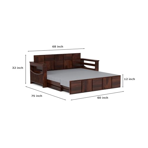 Image of Mamta Furniture Sheesham Wood Queen Size Sofa Cum Bed | Walnut Finish | Convertible Storage Bed | Master Bedroom | Guest Room | DIY Assembly | with Headboard