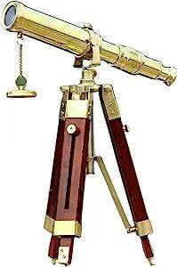 Antique Brass Telescope with Wooden Tripod Stand Shiny Finish Spyglass Nautical Marine Telescope