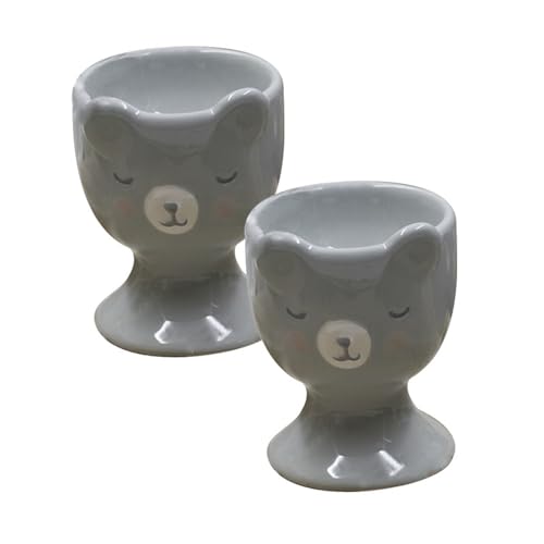 YAOHY Huevera De Cerámica Retro Desayuno De Semana Santa Lindo Hueveras para Huevos Cocidos Juego De Contenedores Decorativos De Cocina(Little Bear 2 pcs)