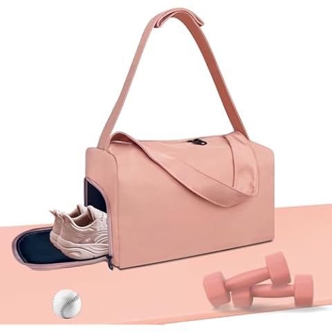 Gym Bag for Women with Shoes Compartmen, Duffle Travel Bag for Plane, Lightweight Gym Bag for Women & Men, Sports Tote Bag with Wet Pocket for Swim, Yoga, Dance - Pink (22L) Cover