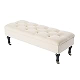 Sitzbank mit Stauraum Samt mit einfacher Montage für Wohnzimmer Truhenbank Flur Garderoben und Schlafzimmer Bettbank Beige