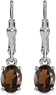 TJC Smoky Quartz Drop Dangle Earrings for Women in Platinum Plated 925 Sterling Silver with Lever Back Jewellery Gift for Girlfriend Wife Mother Metal Wt. 1.25 Grams