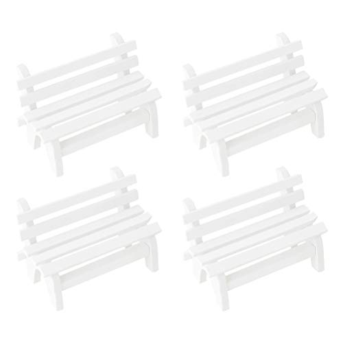 EXCEART Lot de 4 Mini bancs en Bois Miniatures pour Maison de poupée - Décoration de Jardin - Accessoires - Blanc