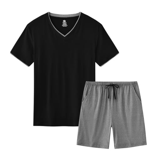 Image of MoFiz Mens Pajamas Set Short Sleeve PJ's Sleep Lounge Sleepwear Cool Pyjama Summer Sets Comfortable Lightweight